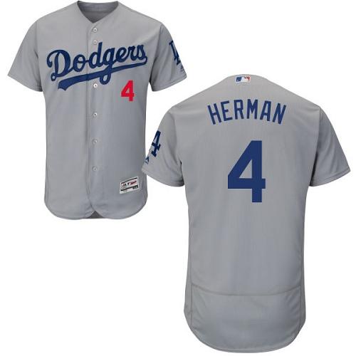 Dodgers #4 Babe Herman Grey Flexbase Authentic Collection Stitched MLB Jersey - Click Image to Close